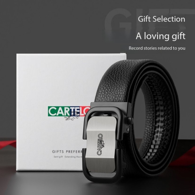 Cartelo Black Cowhide Leather Ratchet Belt MZD30852